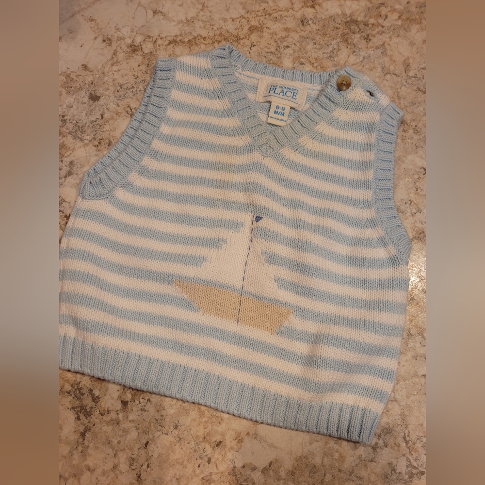 The Children's Place Light Blue & White Striped Sailboat Knit Vest